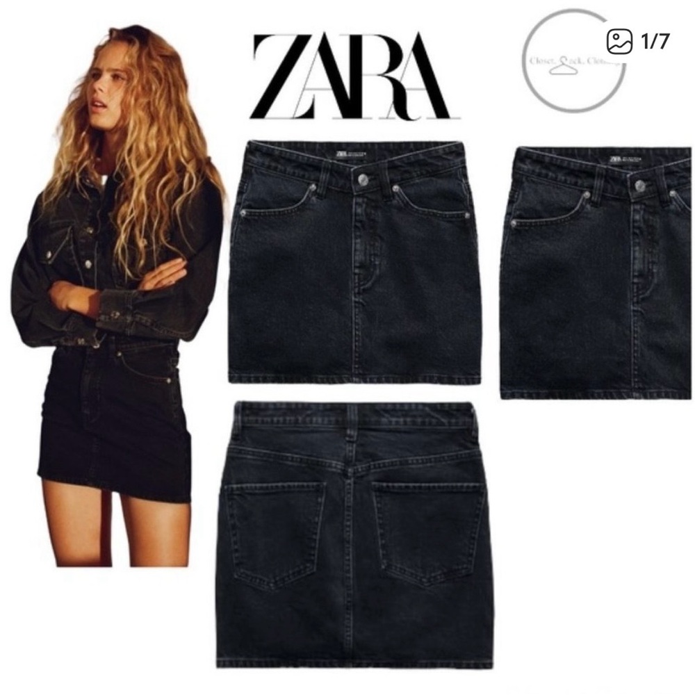 ZARA Washed Black Denim Mini Skirt